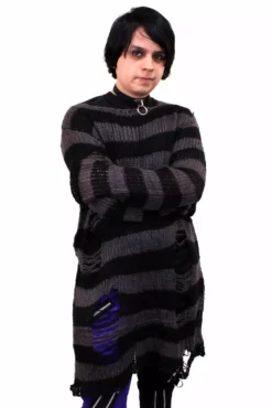 Grey/Black Striped Distressed Sweater -Kreepsville Sales gray 02