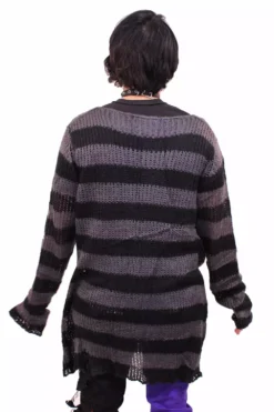 Grey/Black Striped Distressed Sweater -Kreepsville Sales gray 04