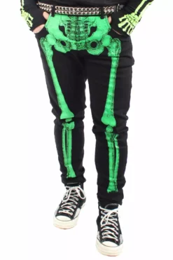 Skeleton Jeans [Unisex] [Green Bone] -Kreepsville Sales green skeleton jeans3