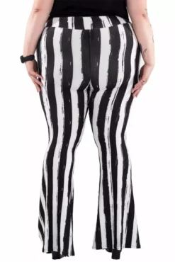 Distressed Beetlejuice Striped Hellz Bellz Bell Bottoms [BLACK/WHITE] -Kreepsville Sales grtytryht
