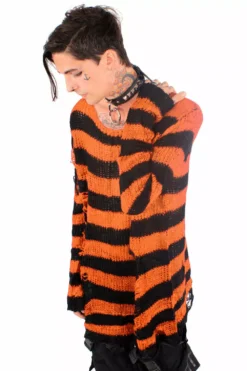 Pumpkin Orange/Black Striped Distressed Sweater -Kreepsville Sales orange sweater 02 1000x 0fc3251b d9a9 4dbf ac05 fed25d5e9623