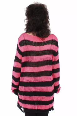 Hot Pink/Black Striped Distressed Sweater -Kreepsville Sales pink sweater 03 601aa43e f360 4a96 b9cb e5149e3570a0