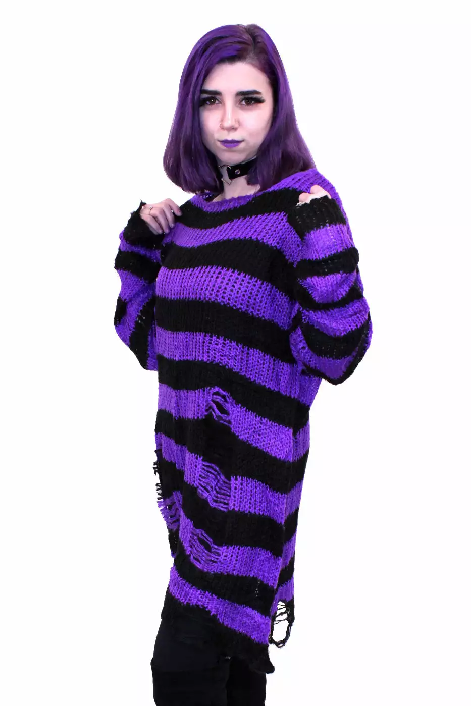 Purple/Black Striped Distressed Sweater 7 Purple/Black Striped Distressed Sweater - Image 5