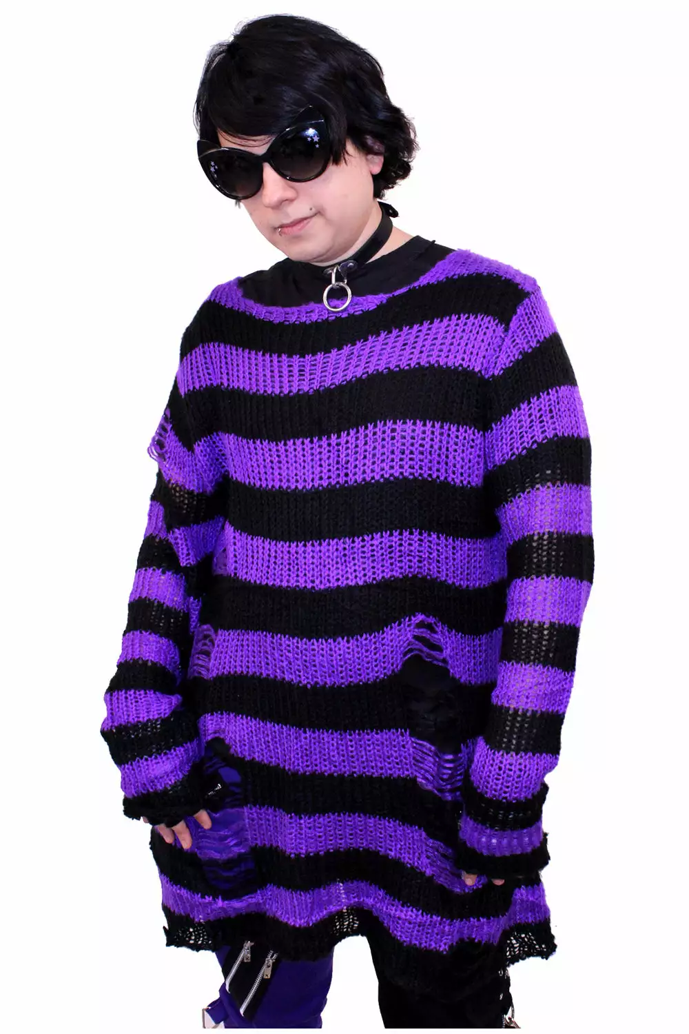 Purple/Black Striped Distressed Sweater 8 Purple/Black Striped Distressed Sweater - Image 6