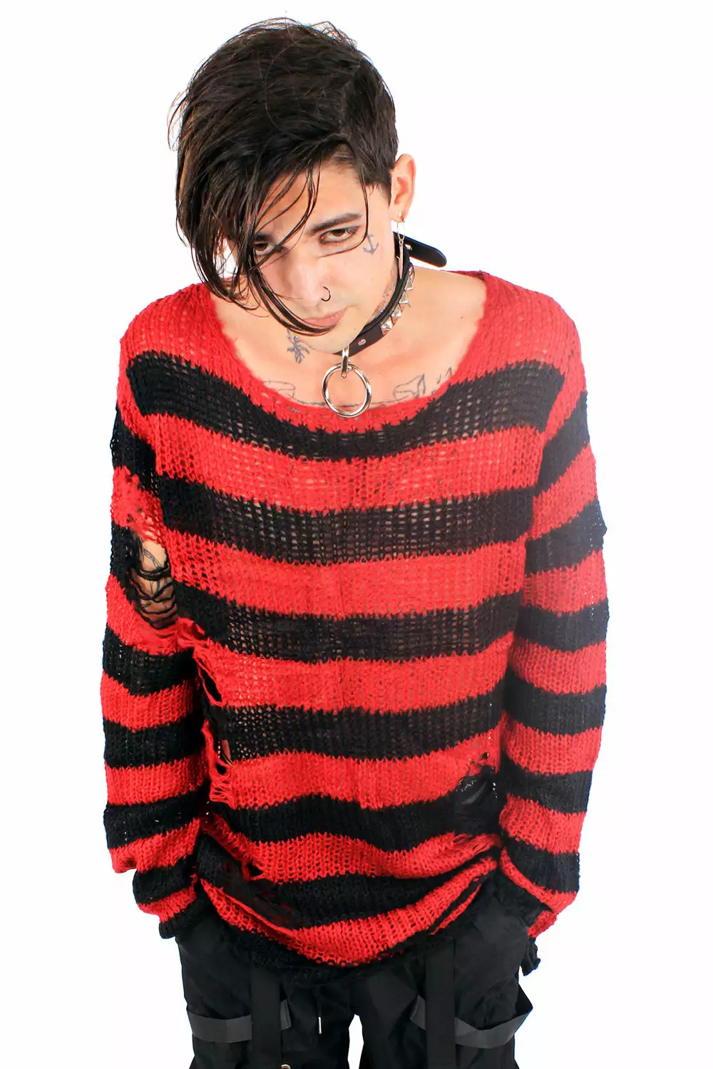 Red/Black Striped Distressed Sweater 3 Red/Black Striped Distressed Sweater
