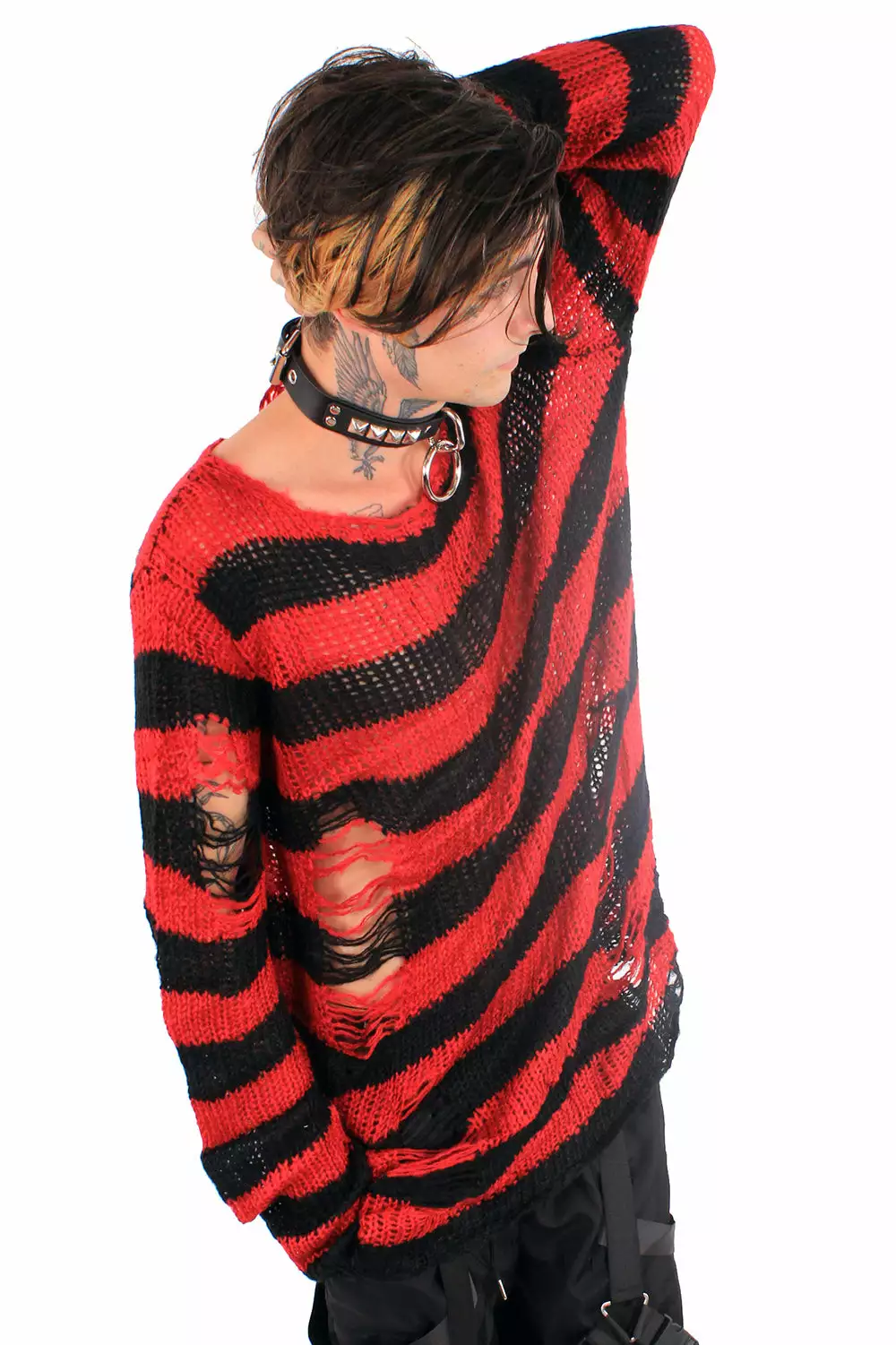 Red/Black Striped Distressed Sweater 8 Red/Black Striped Distressed Sweater - Image 6