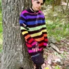Black Rainbow Striped Distressed Sweater -Kreepsville Sales rtrr