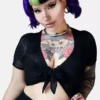 Spiderweb Mesh Front Tie Top -Kreepsville Sales sexy spiderweb crop top