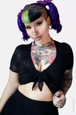 Spiderweb Mesh Front Tie Top