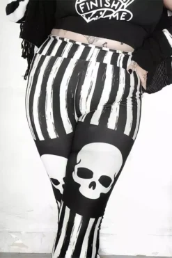 Black & White Striped Skull Leggings -Kreepsville Sales skullleggings