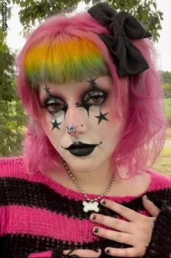 Hot Pink/Black Striped Distressed Sweater -Kreepsville Sales striped