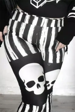 Black & White Striped Skull Leggings -Kreepsville Sales striped 7d0e94d8 66cf 426e b03a 3804c54cd7d2