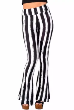 Distressed Beetlejuice Striped Hellz Bellz Bell Bottoms [BLACK/WHITE] -Kreepsville Sales vretgr5yrh