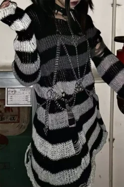 Gradient Gray Striped Distressed Sweater -Kreepsville Sales wewewewqe