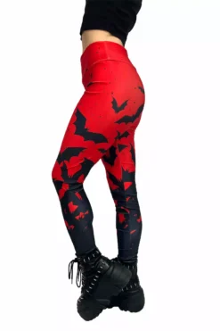 Bite Me Vampire Bat Leggings [RED/BLACK] -Kreepsville Sales womens gothic high waist bat leggings