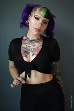 Spiderweb Mesh Front Tie Top 9 Spiderweb Mesh Front Tie Top -Kreepsville Sales womens rockabilly crop top