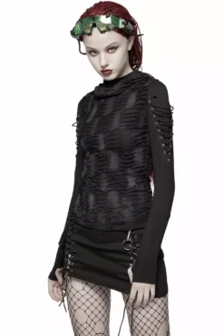 Warling Shredded Hooded Top -Kreepsville Sales womens shredded top