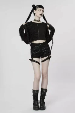 Wicked Wednesday Crop Top [BLACK] -Kreepsville Sales womens tatterd crop top