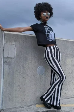 Distressed Beetlejuice Striped Hellz Bellz Bell Bottoms [BLACK/WHITE] -Kreepsville Sales xxxxx 10b6db9e eb01 4a77 bf80 a9340e75c222